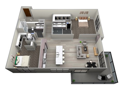 Floor plan for 2 beds, 2 baths, 1400 sqft